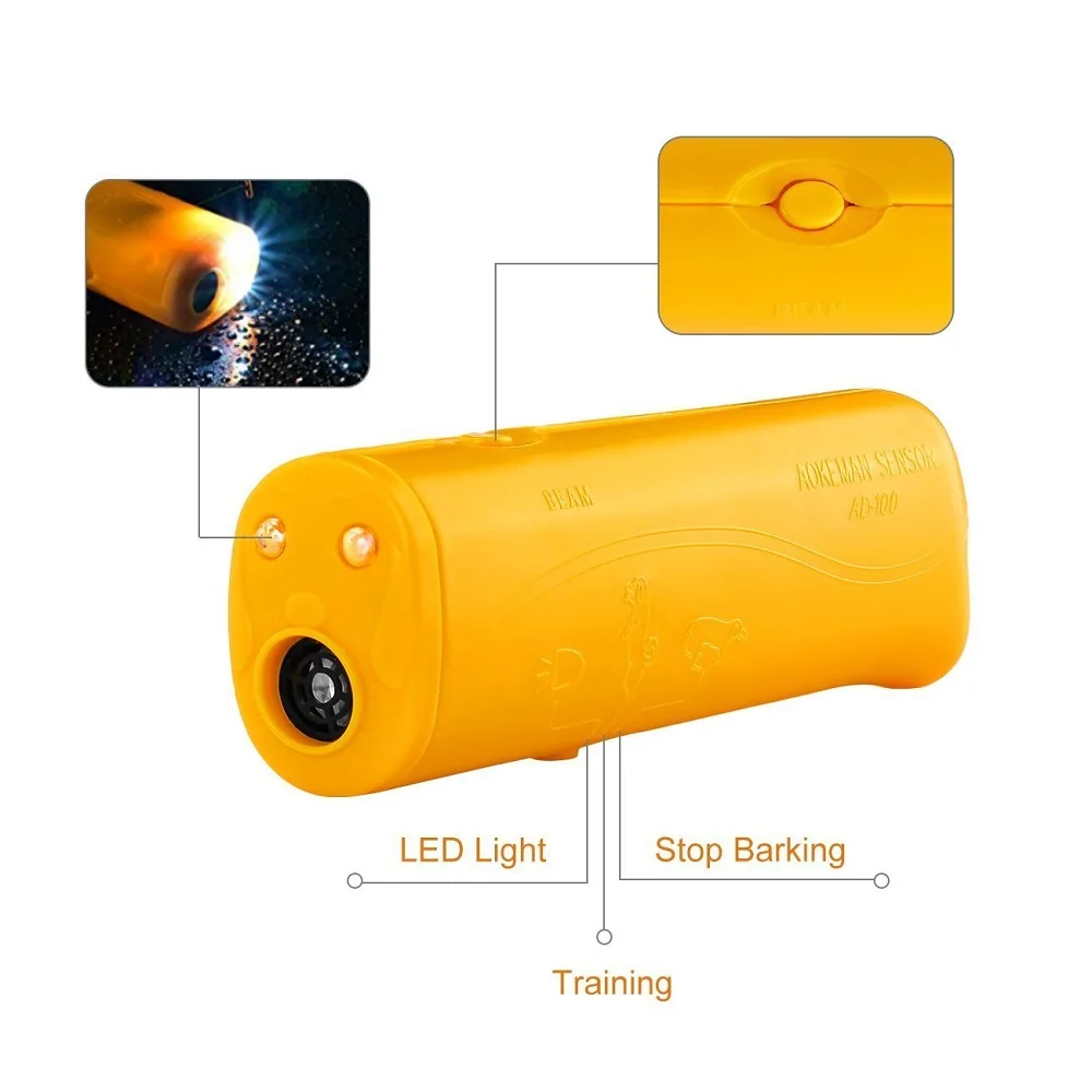 3 in 1 Dog Anti Barking Device Ultrasonic Dog Repeller Stop Bark Control Training Supplies With LED Flashlight