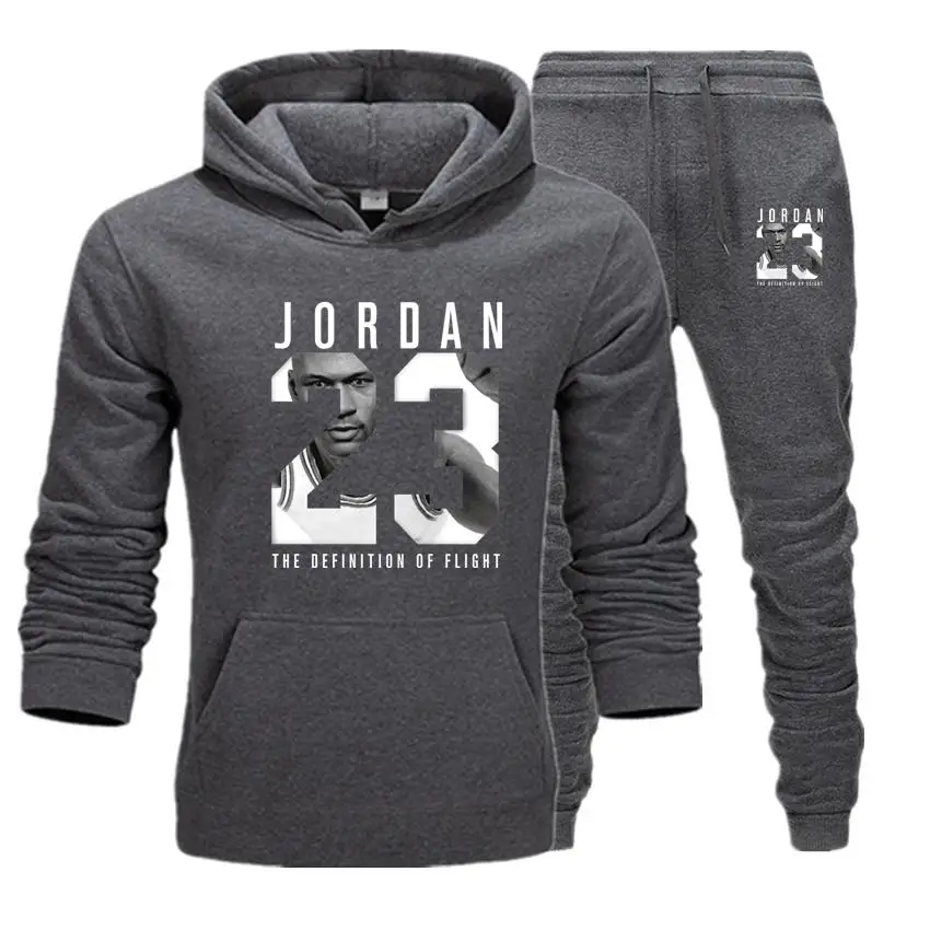 70% OFF New 2019 Brand Tracksuit Fashion JORDAN 23 Men Sportswear Two Piece Sets All Cotton Fleece Thick hoodie+Pants Sporting Suit Male