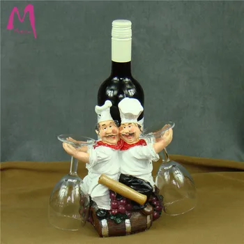

[MGT] Handmade Cook Figurine Wine Bottle Holder Decorative Chef Statue Goblet Hanger Barware Utensil Ornament Craft Accessories