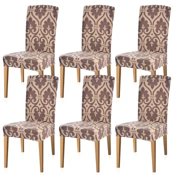 

6PCS Spandex Fit Stretch Dining Room Covers with Printed Pattern, Seat Protector Slipcover for Home Party Wedding Ceremony