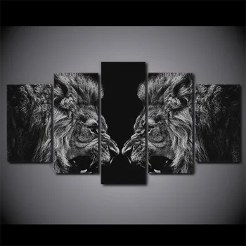 

5 Pieces Black White Lion Head Painting Canvas Print Room Decor Print Poster Picture Canvas Painting