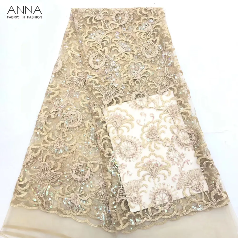 

Lovely Morning Glory French Sequins Tulle Lace Nigerian Embroidered Lace Fabric 5 Yards African Net Lace Shiny Party Dress 2018