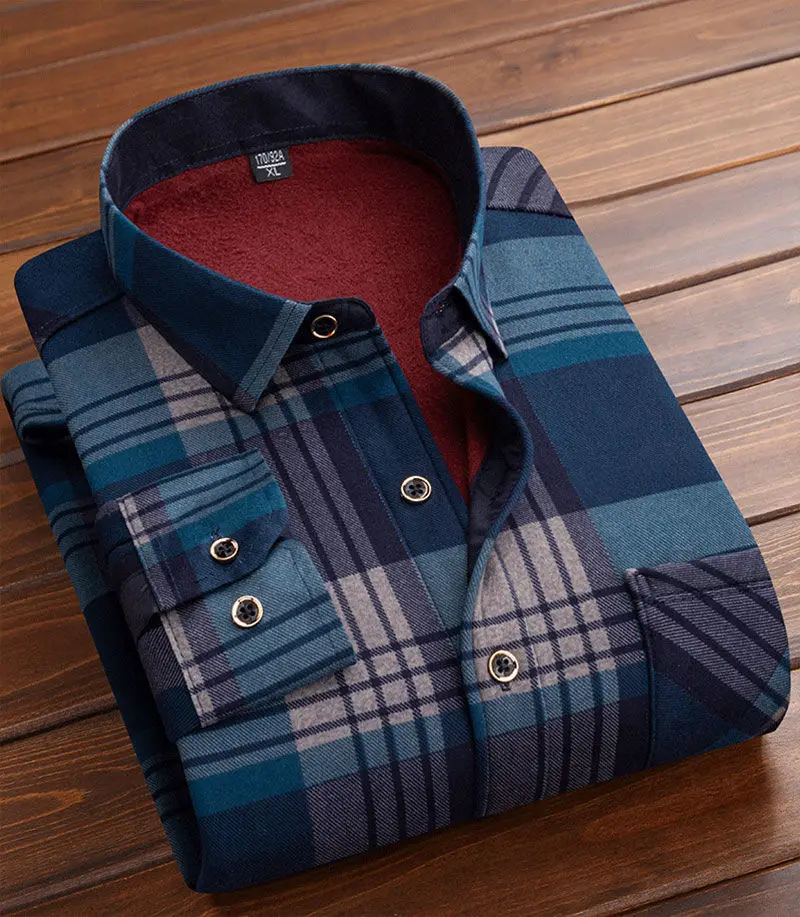 pink short sleeve shirt Autumn Winter Thicken Fleece Shirt Men Business Plaid Shirt Long Sleeve Warm Clothes Turn Down Collar Button Up Shirts Classic short sleeve work shirt