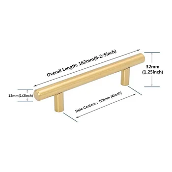 

4in Hole Centers Gold Drawer Handles Brass Cabinet Door Handles Bathroom Bar Drawer Pulls 6-2/5Inch Overall Length 5Pcs