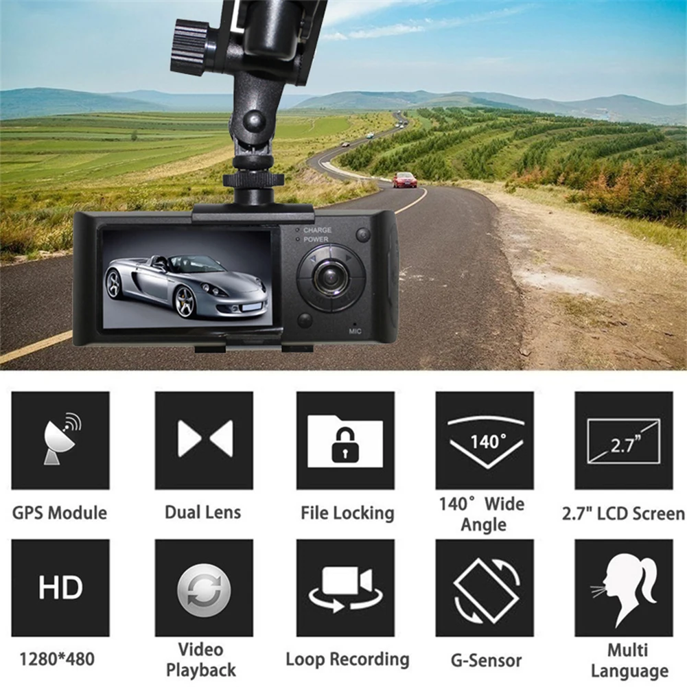  Auto driv recorder R300 GPS Dual Objektiv Schwerkraft Sensor Fahren Video Recorder Auto DVR Kamera 