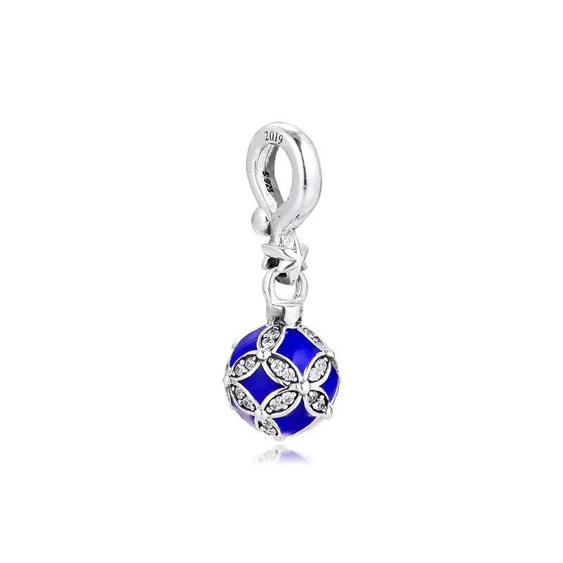 

Blue Round Christmas Ornament Dangle Clear CZ Winter Charms for Snake Chain Bracelets 925 Sterling Silver Jewelry Findings DIY