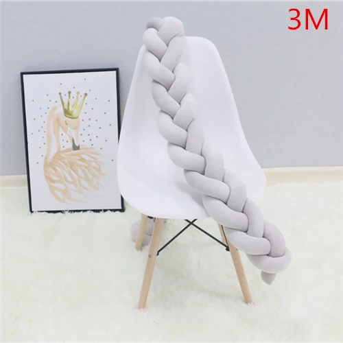 Grey 3M 2 м/3 м детская защита для кроватки с узлом Детская кровать бампер плетение плюшевая детская подушка для колыбели для новорожденных детская кровать бампер декор комнаты - Цвет: Grey 3M