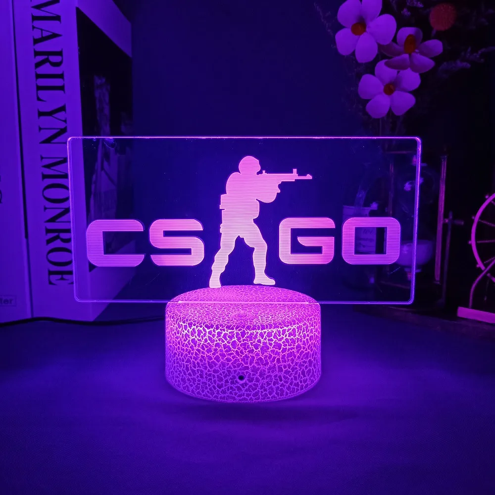 3d lâmpada jogo configuração rifle arma padrões led night light gamer  decoração candeeiro de mesa cs game room decoração meninos meninas presente  aniversário