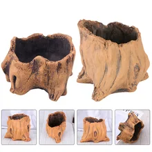 2 Pcs Gardening Flower Plant Pot Cement Flowerpot Simulation Stump Flower Pot