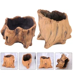 2 Pcs Gardening Flower Plant Pot Cement Flowerpot Simulation Stump Flower Pot