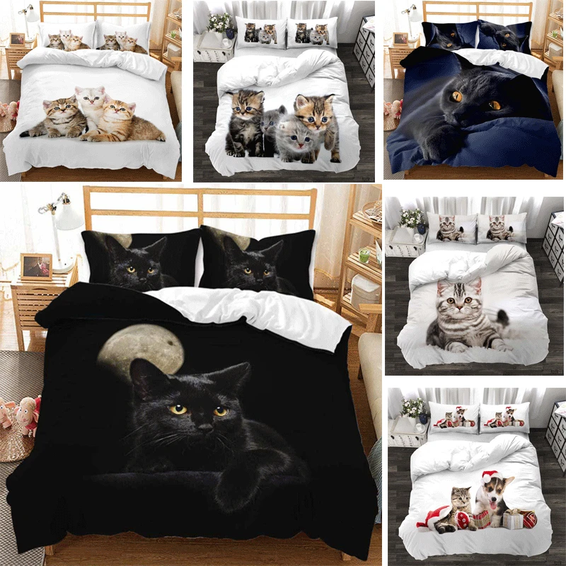 

2/3pcs 3d Digital Cute cat Printing Bedding Set 1Quilt Cover + 1/2 Pillowcases US/EU/AU Size Twin Double Full Queen King