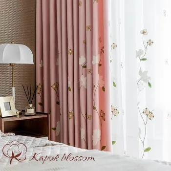 

Nordic Ins Curtains for Living Room Bedroom Idyllic Kapok Cotton and Linen Embroidered Curtains Finished Product Customization