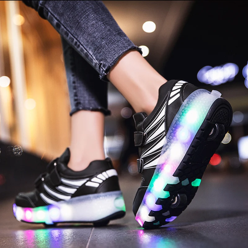 Zapatillas con Ruedas Niña Niño LED Luces Luminosas Zapatos con 2 Ruedas USB Carga Brillante Patines en Línea Aire Libre y Deporte Gimnasia Niños Zapatos de Skateboard 