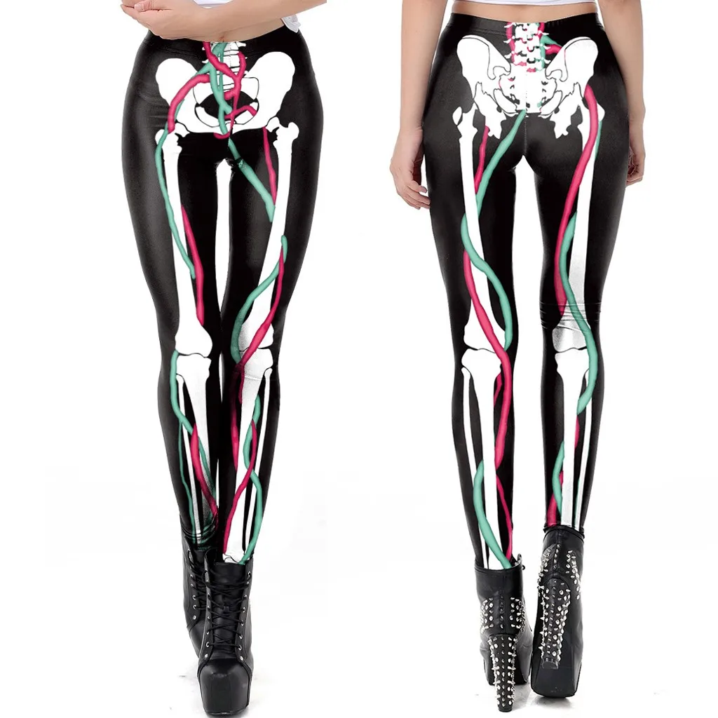 

Halloween 3D Printed Retro Bones Black Skeleton Sexy Women Casual Yoga Rock Leggins High Waist Pants Fitness Leggings FC