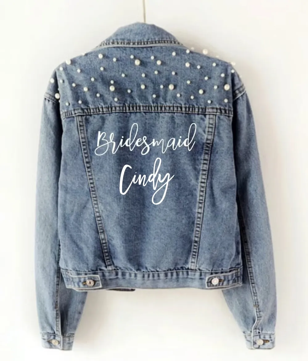 Wedding Party Pearl Jean Jackets Personalized Bridal Party Denim