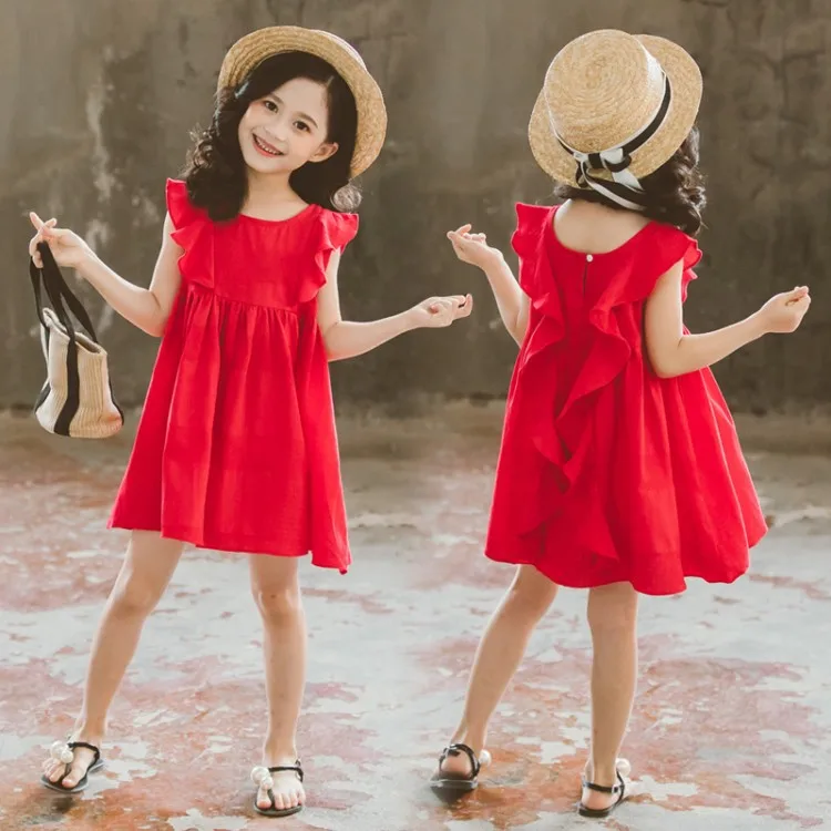 

Childrenswear 2019 Summer New Style Girls Dress Big Boy chao yang Gas Red Princess Sundress