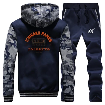 

Anime Naruto Ichiraku Ramen print Mens Sweatshirt Hip Hop Men Tracksuit Winter Jacket+Pants 2 Piece Sets Man Japan Thick Hoodies