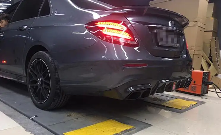 16+ E63S W213 задний диффузор Brabus Стиль углеродного волокна диффузор, губа на задний бампер с выхлопные трубы для Mercedes Benz E63S