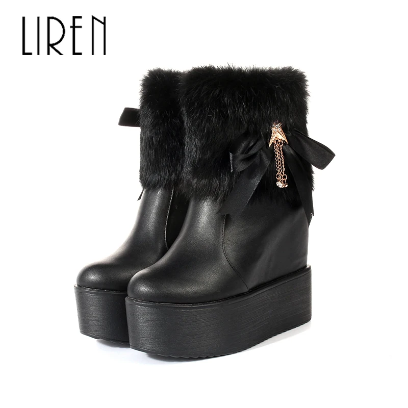 

Liren 2019 Winter Women Fashion Boots Zip High Height Increasing Platform Short Plush Metal Decoration Warm Comfortable Boots