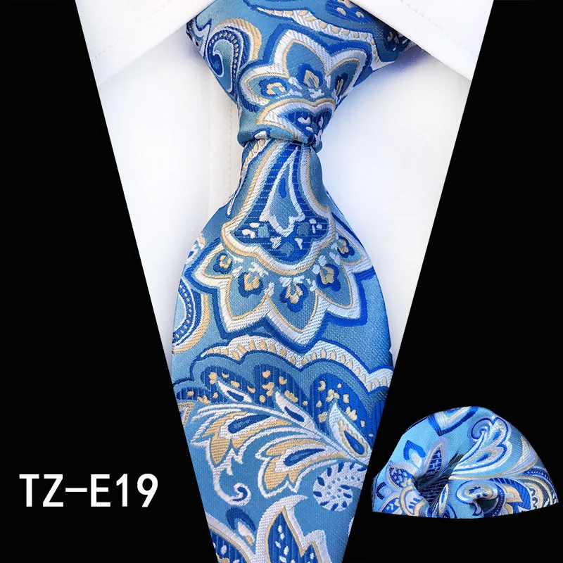 Ricnais различный мужской галстук набор Классический полиэстер шелк Бизнес Свадьба Цветочный полосатый платок-галстук наборы карманные квадратные - Цвет: A19