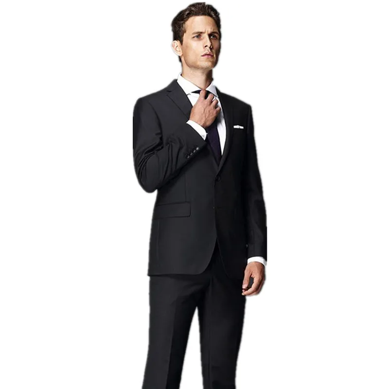 

New fashion Groom Tuxedos Lapel Best man Suit Shiny pure black Groomsman/Bridegroom Wedding/Prom Suits Jacket+Pants