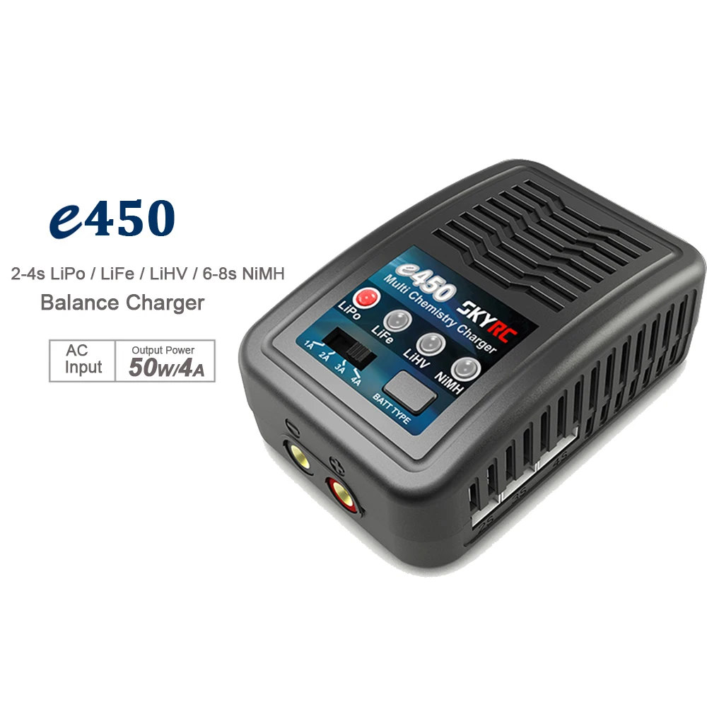 

RC Balance Charger 50W 4A Skyrc e450 Multi Chemistry Charger 2-4s LiPo / LiFe / LiHV/6-8s NiMH