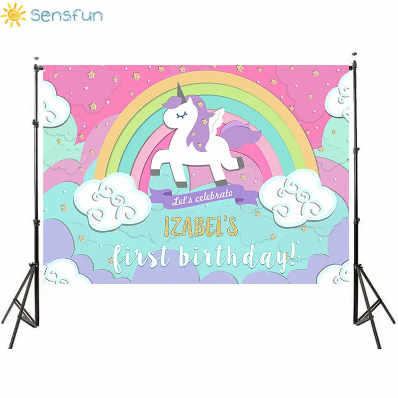 Sensfun 7x5FT фон с единорогом на день рождения Золотой Радуга звезды цветы для