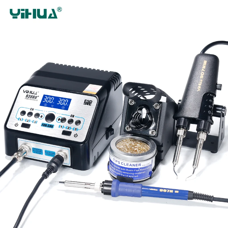 

YIHUA 938BD+ Double Tweezers Soldering Iron Station Hihg Power Soldering Machine Tools Set Free shipping