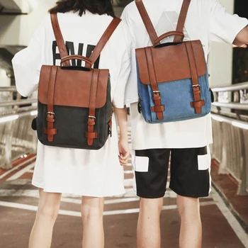 

Vintage Women Canvas Backpacks for Teenage Girls School Bags Large Patchwork Backpack