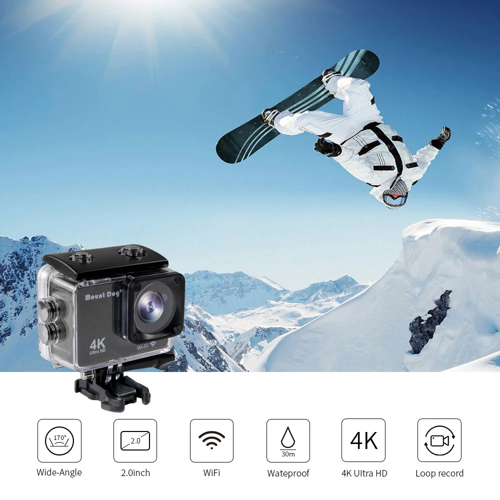 Mount tdog 4K Спортивная Экшн-камера 30fps WiFi 2," экран 170D подводный водонепроницаемый мини-камера для записи видео на шлем s Спортивная камера