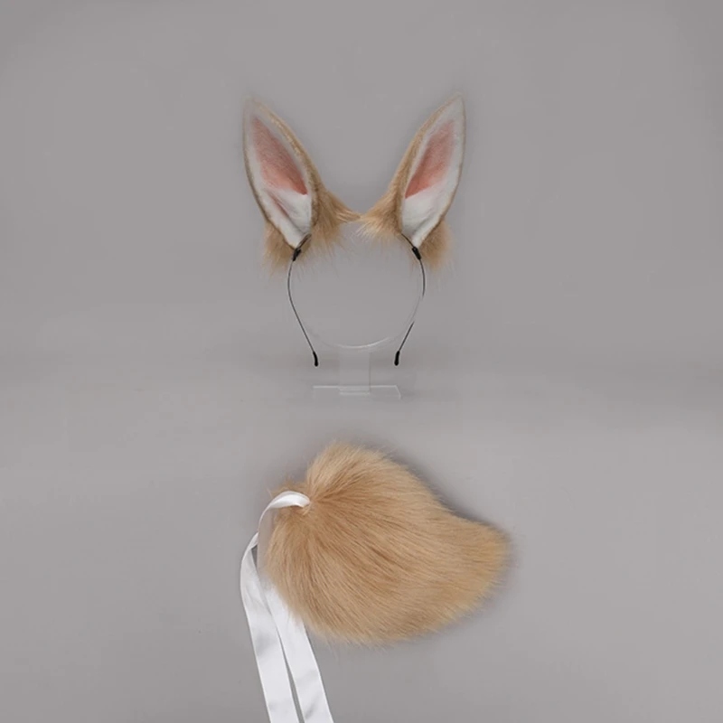 Lolita Plush Hair Hoop Rabbit Ears Headwear Tail Set Fancy Dress Cosplay Accessories anime hair accessories game cosplay props costume headband rabbit tail costume accessories