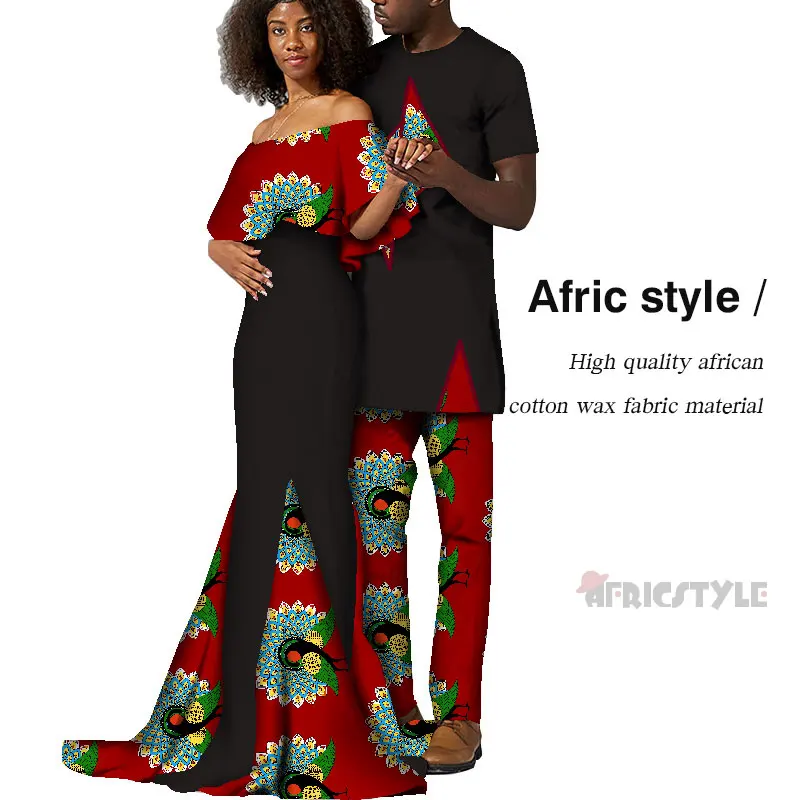 Новинка, летний комплект из топа и штанов с принтом в африканском стиле для пары, Bazin Riche, комплект из 2 предметов, одежда для влюбленных пар wq412