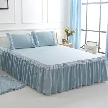 

Solid Color Lace Non-Slip Bed Skirt INS Wind Cotton Bed Cover Princess Style Bed Sheet Pillowcase Bedroom Bedding Decoration