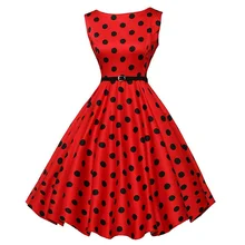 1950s rojo Retro Polka Dot vestido sin mangas mujeres de talla grande 70s Vintage Swing Gala con cinturón Rockabilly Festival vestidos enagua