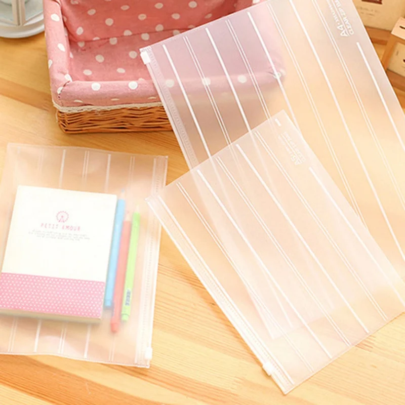 Storage Bag School Office Supply Transparent Loose Sheet Notebook Zipper Environment-friendly Transparent Abrasive File Bag