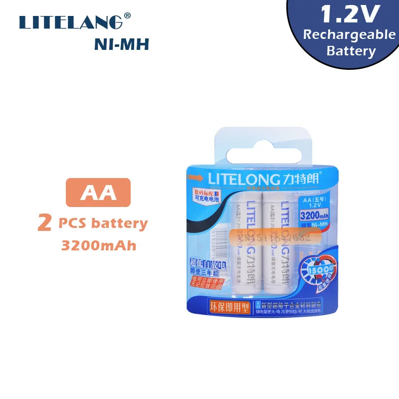 High Capacity Litelong Aa 3200mah Nimh Rechargeable Battery Low Self