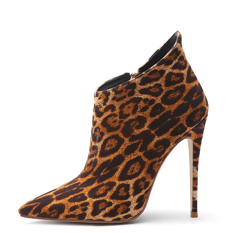 

Pointed Toe Leopard Martin Boots Brown 2019 Winter Women's High Heels Ankle Boots Leopard Chelsea Boots Woman Shoes