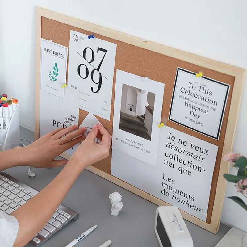

Message Wood Board Decorative Board With Frame Cork Board Message Board Household Photo Wall Background Board