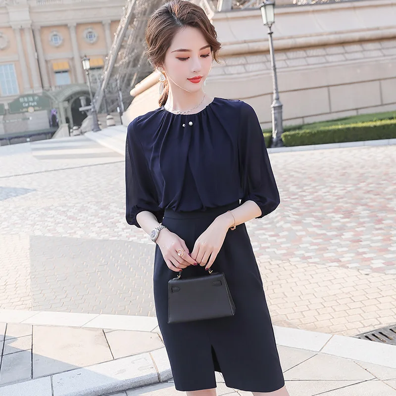 

Half-sleeve Shirt Dress Mid-length 2020 Spring And Summer New Style Fashion Elegant Business WOMEN'S Dress Casual Work Clothes S