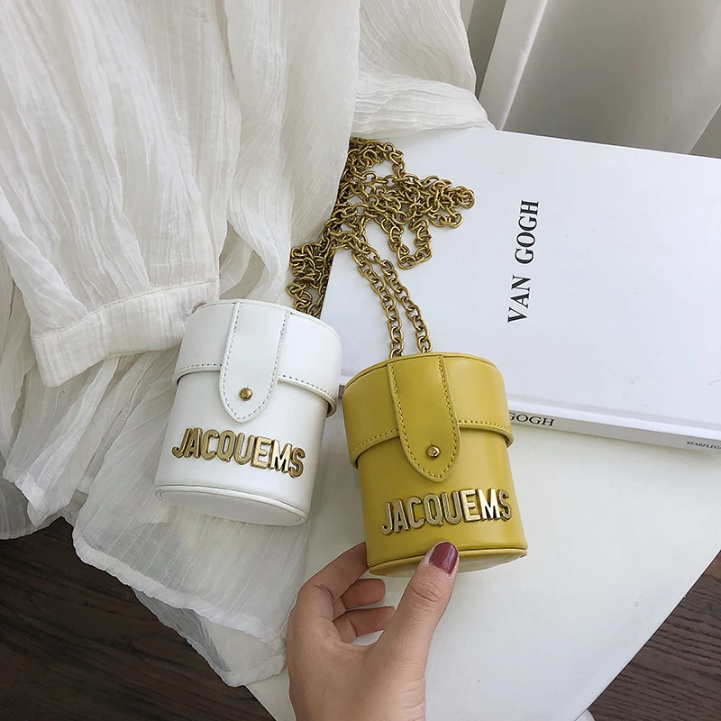 

2019 Mini Chain Bag Fashion Metal Letter Luxury Handbags Women Bags Designer Retro Leather Small Round Shoulder Bags Bucket Bags
