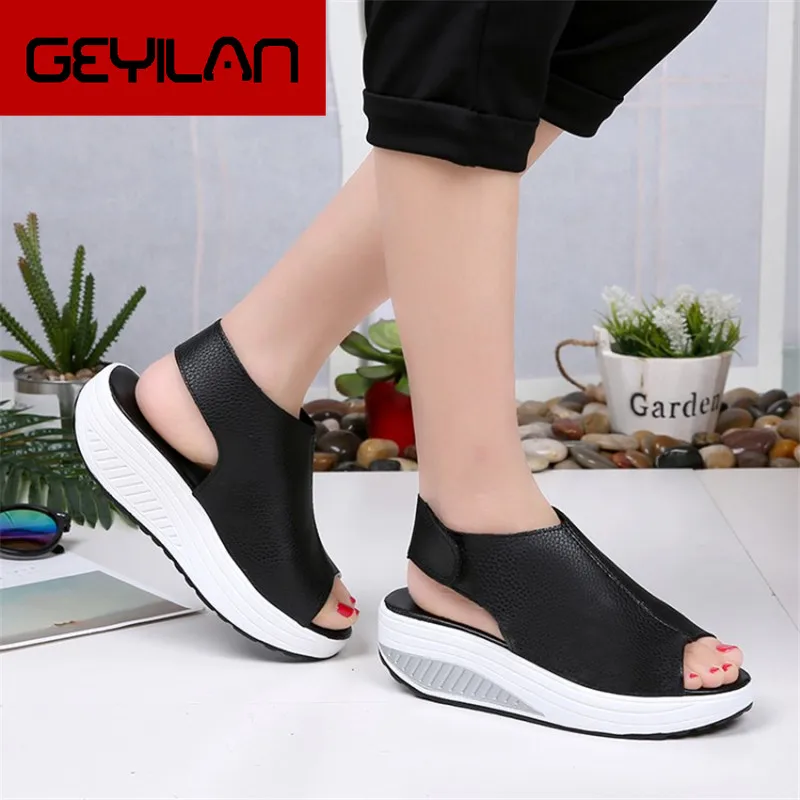 

2019 fashion Leather Wedges Sandals Women Platform Summer Shoes For Woman Casual Open Toe Sandles Women Shoes Sandalias Mujer