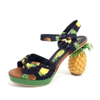 

fashion novelty pineapple heel sweet pumps sexy open toe leather sandals women party date shoes platform pink shoes girls sandal