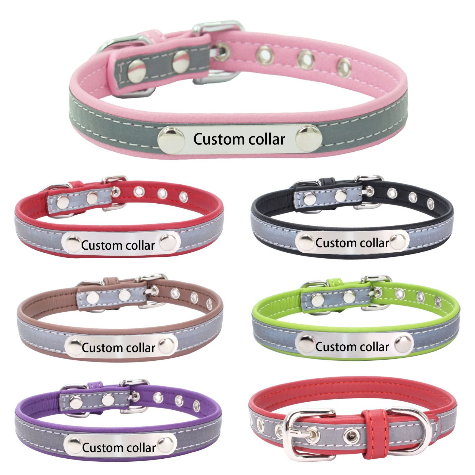 

Reflective Collar Stainless Steel Iron Plate Laser Engraving Anti Cat Dog Collar Comfortable Super Fiber Chain Pet Accessories