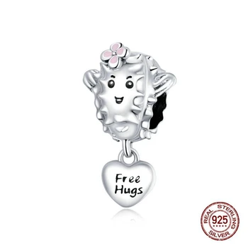 

Free Hugs Heart Charm 925 Sterling Silver Cactus Potted Plants Beads for DIY Bracelet Jewelry Making Christmas Valentines Gift