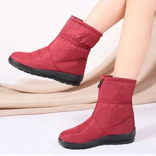 Botas de nieve impermeables para Mujer, zapatos cálidos de piel con tacón de cuña, botines de talla grande 41, invierno, 2022