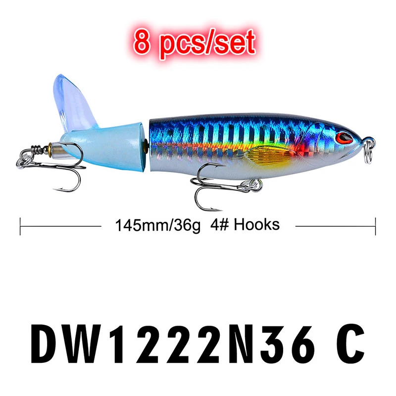 PureLeisure Поппер рыболовная приманка с пропеллером 11 см 15 г 15 см 36 г Topwater Crank Bait 3D глаза Вращающийся спиральный хвост рыболовные снасти - Цвет: C-36g-8Pcs