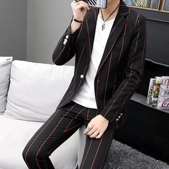 

HO 2019 men's cultivate one's morality stripe British wind youth fashion handsome dress three-piece suit boom