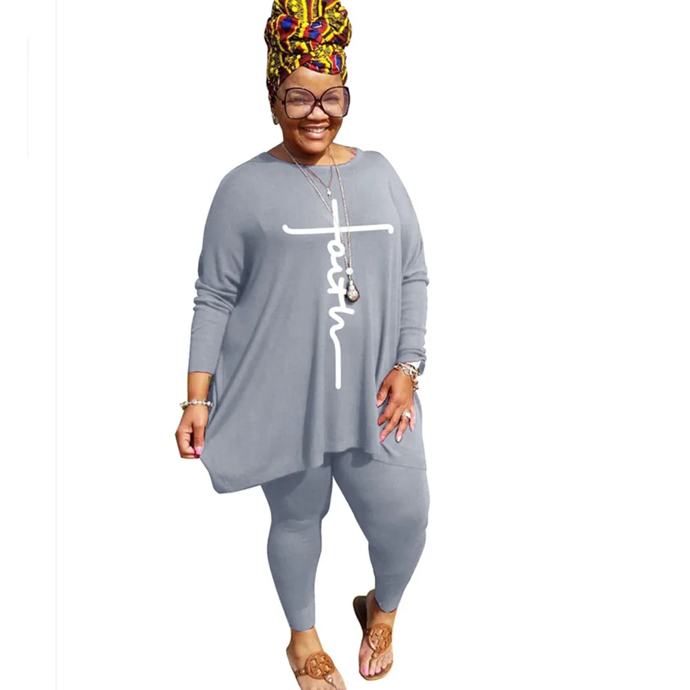 Plus Size Two Piece Set Women Clothing 2021 Crop Top Loog Sleeve Solid Pants Sets Fall Clothes Tracksuit Wholesale Dropshipping