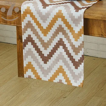 

Modern Geometric Table Runner TV Stand Shoe Cabinet Printed Cover Brown Grey Waves Microfiber Fabric Antiskid Bottom