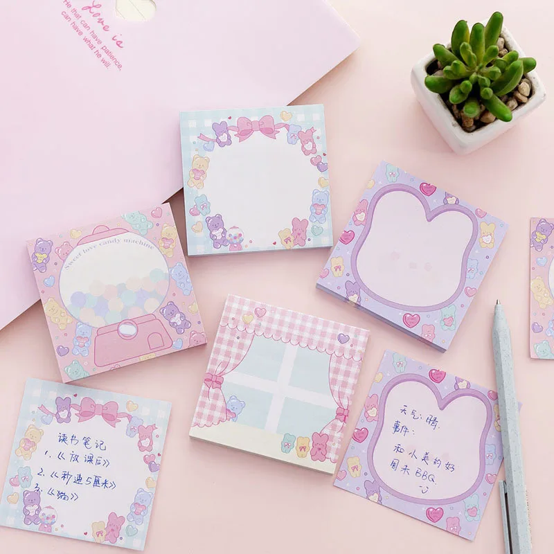 

4pcs Cute Rabbit Sticky Notes Lovely Bear Candy Color Adhesive Memo Pad Stickers Planner Record Note Book Office School F912